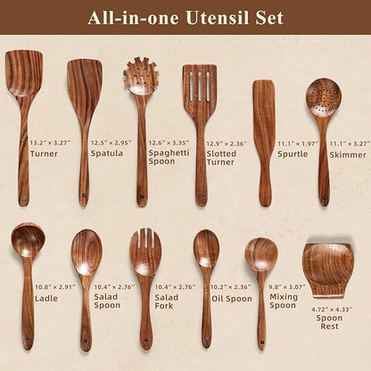 Wooden Spoons for Cooking, Natural Healthy Spatula Set for Pots and Pans - Image 2