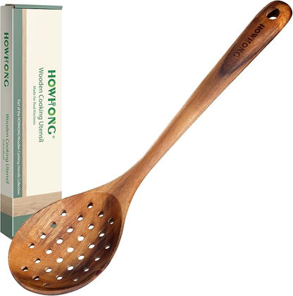 HOWHONG Slotted Spoon Wooden Cooking Utensil, Long Handle Acacia Wood Spoon by HOWHONG