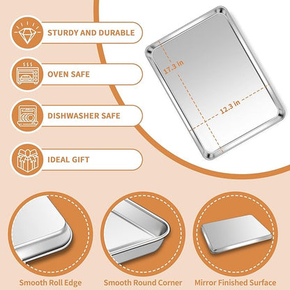 Stainless Steel Baking Sheet Set of 2, Deedro Cookie Sheet Metal Baking Pan - Image 2