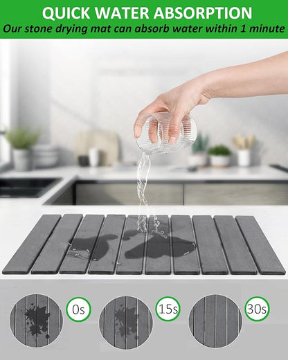 Large Stone Dish Drying Mat for Kitchen Counter, 24x16 Inches Foldable - Image 2