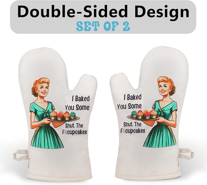 Miracu Funny Oven Mitts for Women, Cute Oven Mitt Set, Fun Kitchen Mittens - Image 2