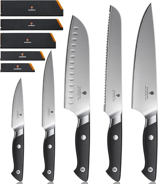 10 PCS Knife Set with Knife Sheath, Japanese Kitchen Knife Set with 5 Layers by SANMEIHO