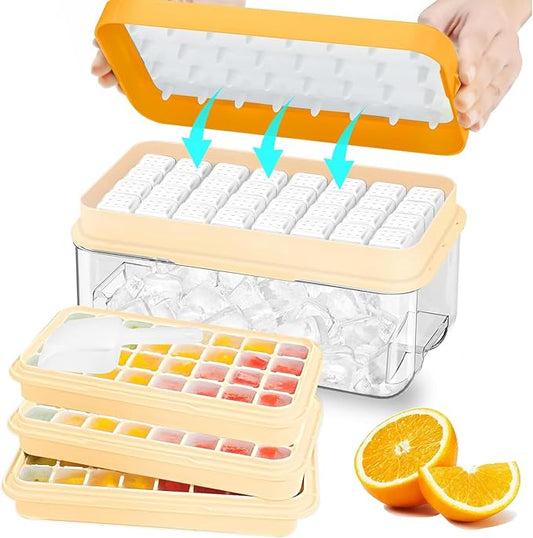 Ice Cube Tray, Ice Tray with Lid and Bin and Ice Scoop, Ice Cube Pop Out Tray by ZZWILLB