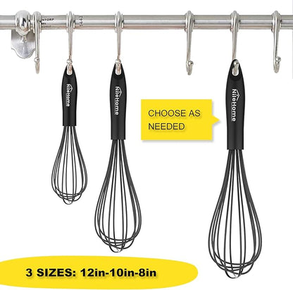 NileHome Silicone Whisk Set 8" 10" 12" Kitchen Whisk Kitchen Wisk Wire Whisks - Image 2