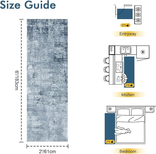 2x6 Ft Washable Runner Rug, Non-Slip Low Pile Hallway Kitchen Area Rug - Image 2