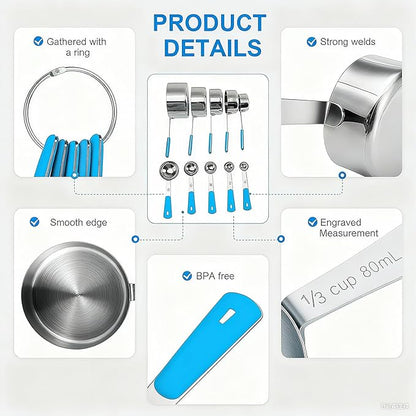 Bopei Measuring Cups and Spoons Set Stainless Steel 10 Piece - Image 3