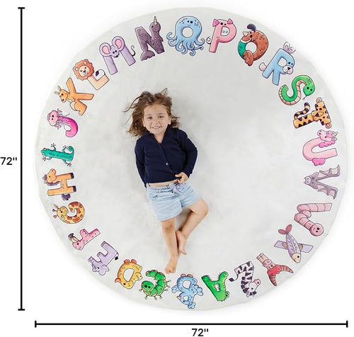 ABC Alphabet Rug for Kids – 6 ft Round White Play Mat for Toddlers & Babies - Image 2