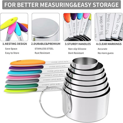 TILUCK Measuring Cups and Spoons Set, Stainless Steel, Kitchen Utensils - Image 5