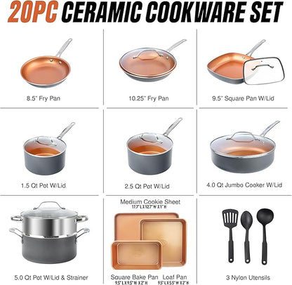 GOTHAM STEEL 20 Pc Ceramic Cookware Set, Copper Pots and Pans Set Non Stick - Image 9
