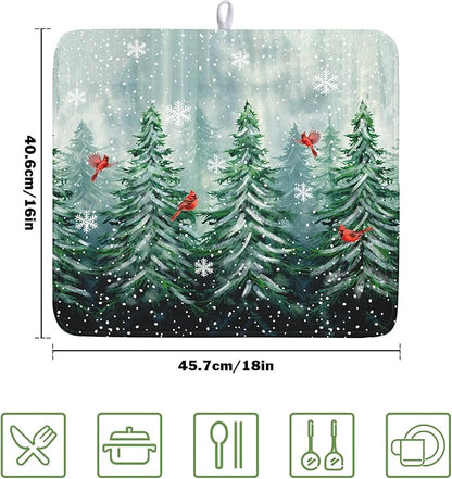 Welcome Winter Pines Tree Dish Drying Mat, Winter Snowflake Dish Drying Mat - Image 2