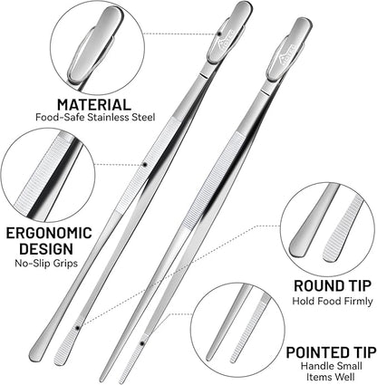HOTEC Kitchen Tweezers Tongs Stainless Steel Professional Chef Tweezers - Image 5