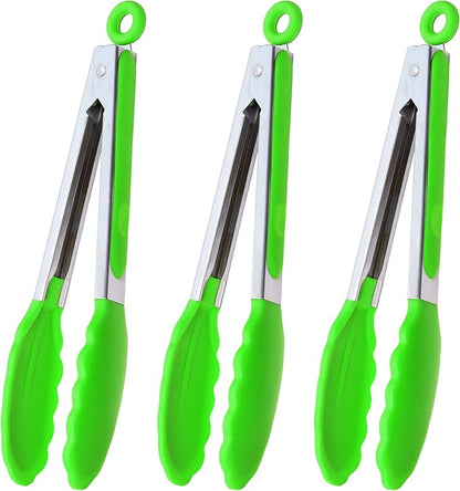 HINMAY Silicone Tongs 9-Inch Stainless Steel Locking Kitchen Tongs by HINMAY