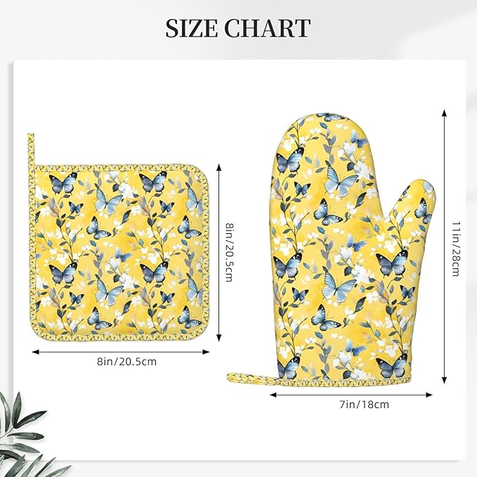 Oven Mitts and Pot Holders Watercolor Pastel Butterfly Flower Silicone Kitchen - Image 3