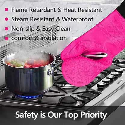 Silicone Oven Mitts and Pot Holders Set, MTZRFLL Extra Long Heat Resistant Oven - Image 2