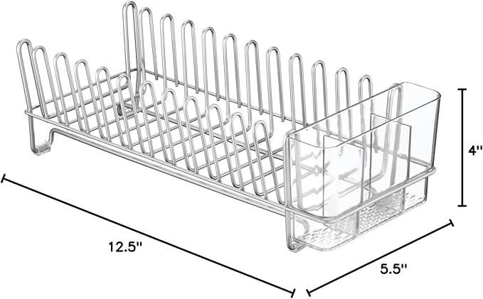 mDesign Kitchen Sink Dish Drainer – Small Metal and Plastic Dish Rack - Image 9