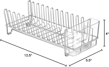 mDesign Kitchen Sink Dish Drainer – Small Metal and Plastic Dish Rack - Image 9