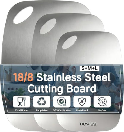 Non-Toxic Cutting Board Set of 3, 304 Stainless Steel Cutting Board Double Sided by HOME