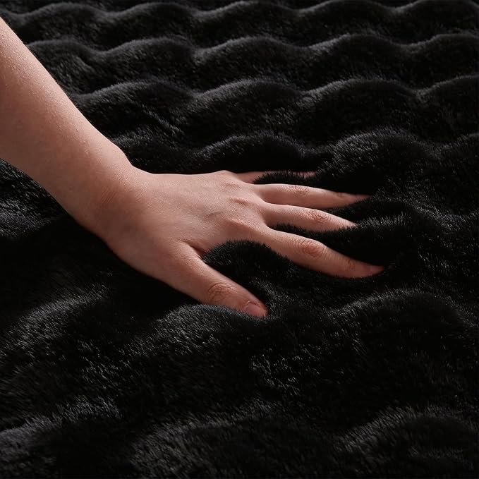 Black Rabbit Plush Rug 5'x8', Fluffy Faux Fur Shaggy Area Rug - Image 5