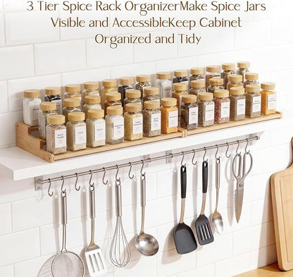 Spice Rack Organizer for Cabinet, 18in Bamboo Tiered Spice Rack，Used for - Image 5