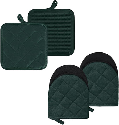 Oven Mitts and Pot Holders Set, Heat Resistant Silicone Kitchen Mini Oven by GOLDMEET