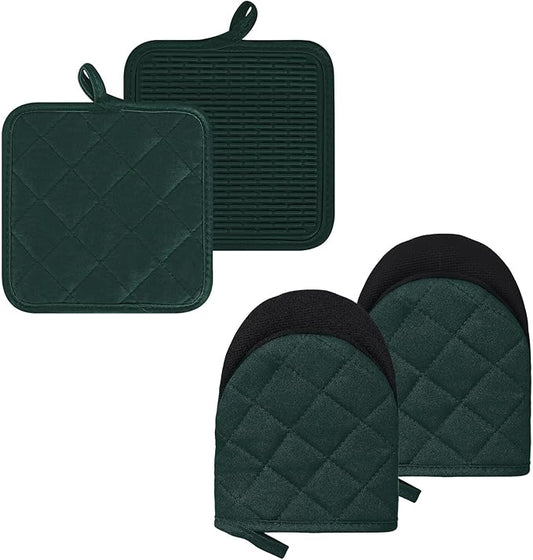 Oven Mitts and Pot Holders Set, Heat Resistant Silicone Kitchen Mini Oven by GOLDMEET