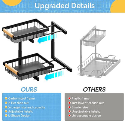 ADBIU Under Sink Organizer XL Size, 2 Packs 2 Tier Expandable Height Under-Sink - Image 5