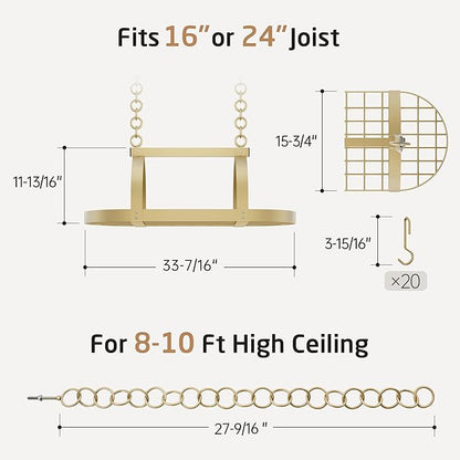 KES Gold 34 Inch Hanging Pot Rack, 100 LBS Capacity Heavy Duty Oval Pot and Pan - Image 9