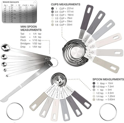 CuttleLab 22-Piece Stainless Steel Measuring Cups and Spoons Set, Tad Dash - Image 2