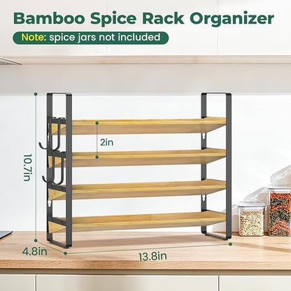 EsLuker.ly Spice Seasoning Rack Organizer Kitchen Countertop, 4 Tier Bamboo - Image 4