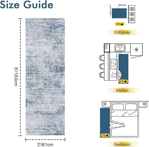 2x6 Ft Washable Runner Rug, Non-Slip Low Pile Hallway Kitchen Area Rug - Image 2