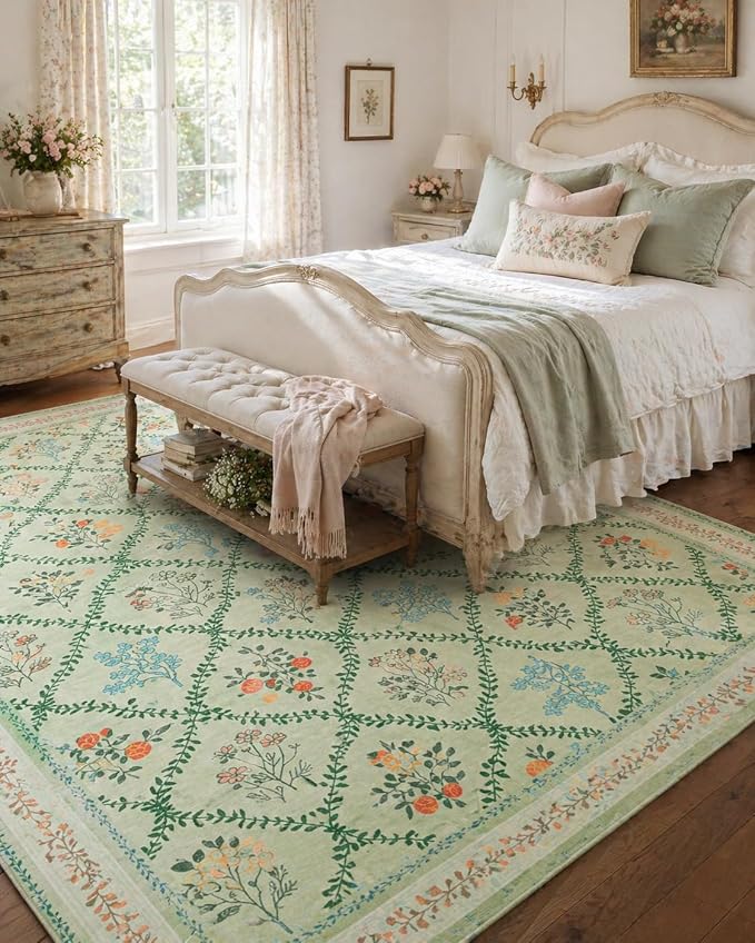 YIHOUSE Green Floral 5x7 Area Rugs - Image 7