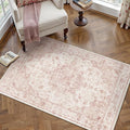3x5 Washable Neutral Area Rug Pink Vintage Entryway Office Carpet Non-Slip Soft by WondRg
