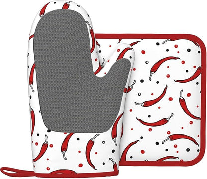Pepper Silicone Oven Mitts Pan Mats Set of 2, Heat Resistant Gloves Potholder - Image 2