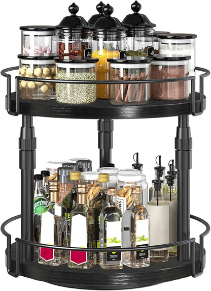 HOOBRO Lazy Susan Organizer Spice Rack, 2-Tier Height Adjustable Rotating Lazy - Image 2