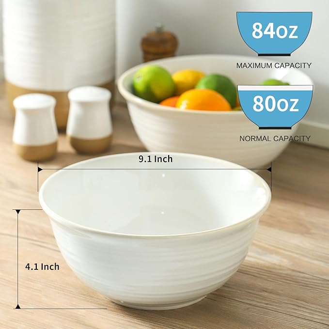 Hasense Serving Bowls, 9 Inch Ceramic Salad Bowls - Image 2