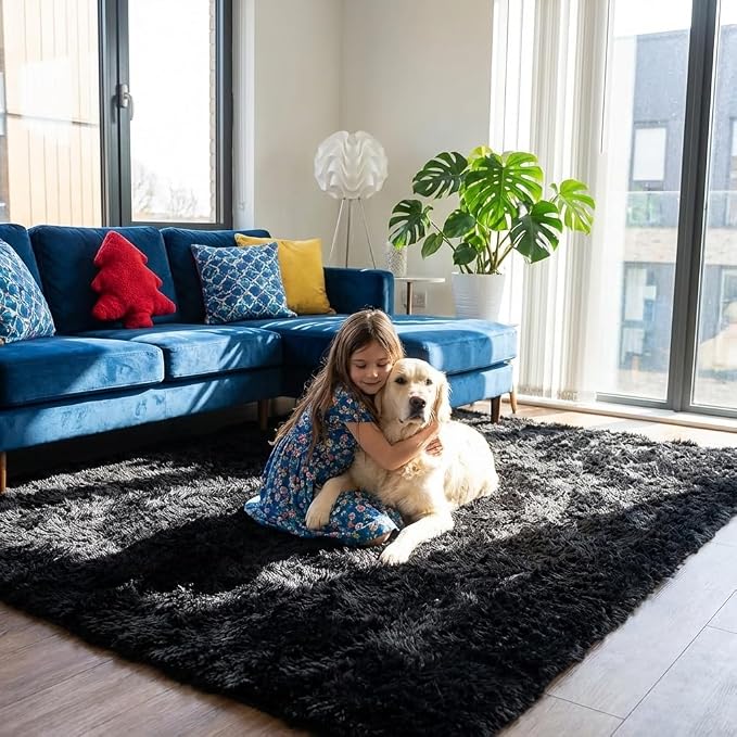 Mugorn Black Area Rugs 9x12 Living Room, Large Fluffy Rugs - Image 3
