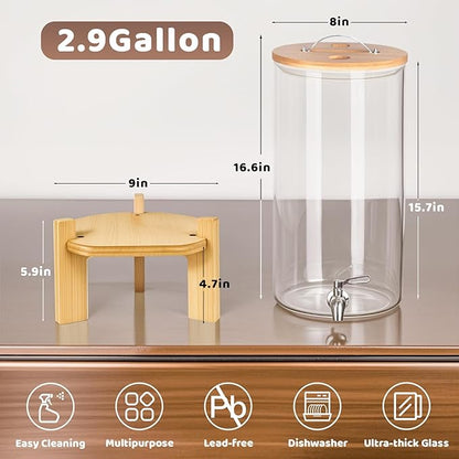 Beverage Dispenser 2.9 Gallon, Glass Drink Dispenser - Image 2