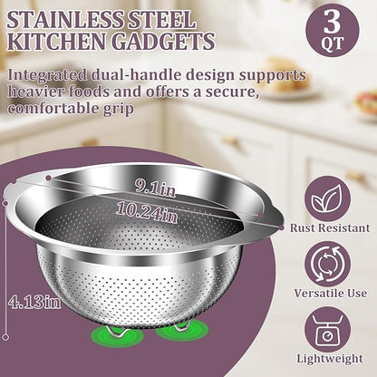 Stainless Steel Colander - 3QT Medium Capacity Strainer - Image 4