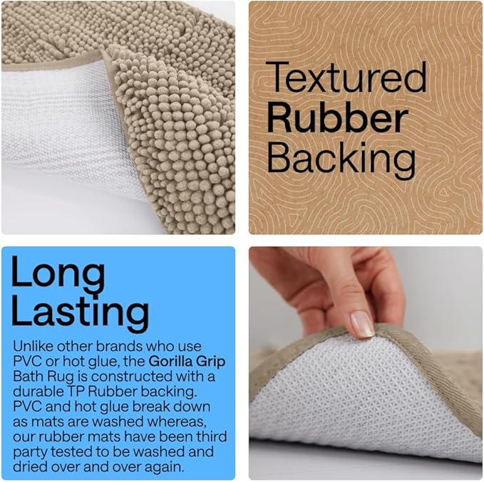 GORILLA GRIP Bath Rug Mat, Thick Soft Absorbent Chenille, Quick Dry Microfiber - Image 3