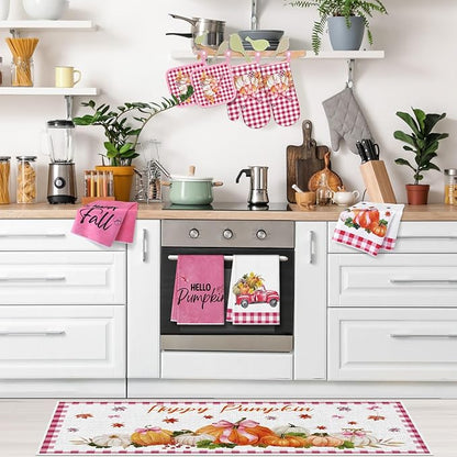 Fanfanwin 10 Pcs Thanksgiving Pumpkin Kitchen Decor Set Pink Kitchen Towels Pot - Image 2