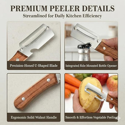 2-in-1 Vegetable Peeler with Wooden Handle, Premium Stainless Steel Peeler with - Image 7