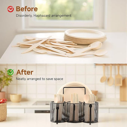 Metal Utensil Caddy Silverware Holder, Paper Plate Holder Cutlery Container - Image 5