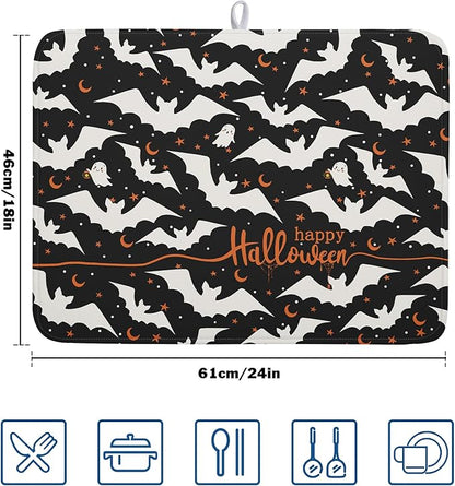 Halloween Drying Mats for Kitchen Counter 18”x24” Happy Halloween Spooky Bat - Image 2