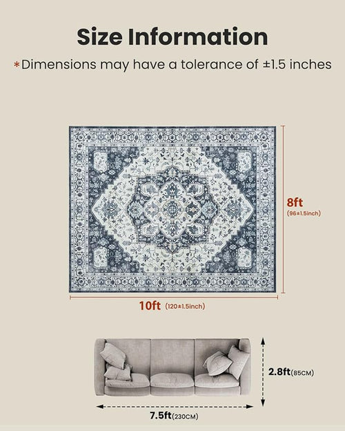 AMADA HOMEFURNISHING 8x10 Area Rug, Washable Low-Profile Large Area Rug - Image 2