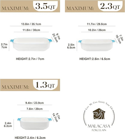 MALACASA Casserole Dishes for Oven, Ceramic Baking Dishes Set of 3, Rectangular - Image 2