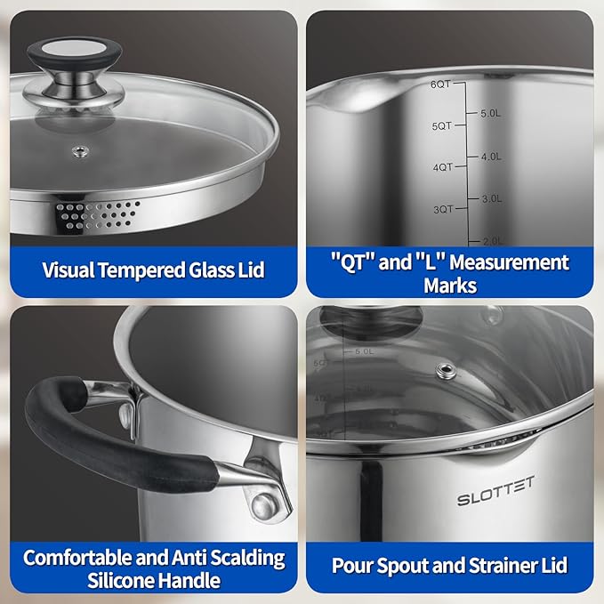 SLOTTET 6 Quart Stainless Steel Stock Pot - Image 4