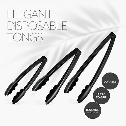 Plasticpro Heavy Duty Reusable Black Serving Tongs Combo Set - Image 4