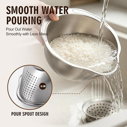 Palksky Rice Strainer & Rice Washing Bowl Stainless Steel - Image 2