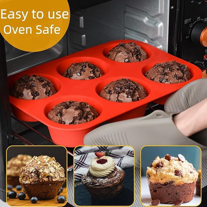 CAKETIME Silicone Jumbo Muffin Pan, 3.5 Inch Silicone Texas Muffin Pan 6 Cup - Image 9