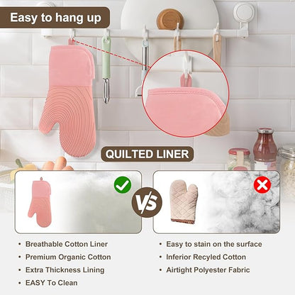 Silicone Oven Mitts-13.6 in Extended Oven Mitts Heat Resistant 500F, Oven Gloves - Image 6